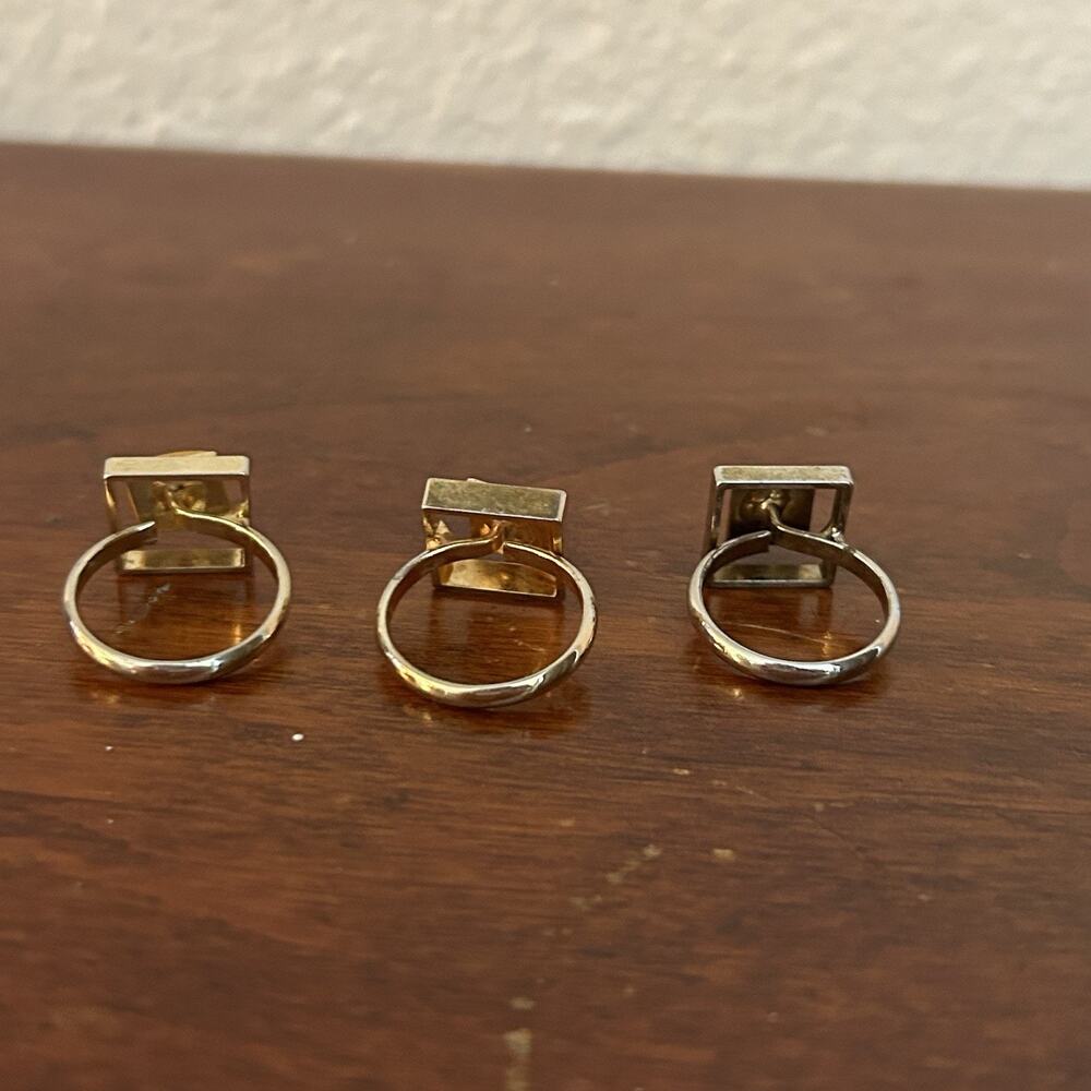 3x Vintage Mod Rings Butterscotch Amber Gold & Silver Tone Size 7 & 8 - Picture 3 of 7